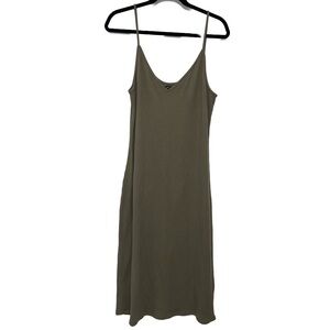 Abercrombie & Fitch Midi Green Ribbed Spaghetti Strap Dress Casual XL Tall XLT